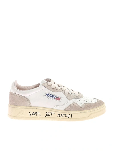 Autry Crack Smooth And Suede Leather Sneakers With Lettering On Sole In White