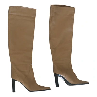 Pre-owned Lella Baldi Leather Boots In Beige