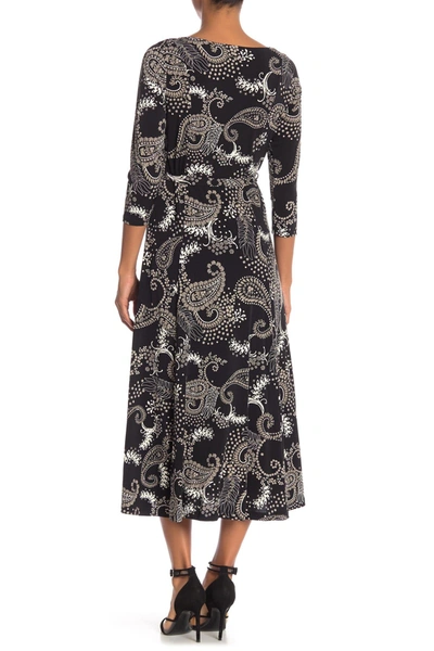 Shop Nina Leonard Boat Neck Midi Dress In Black Multi