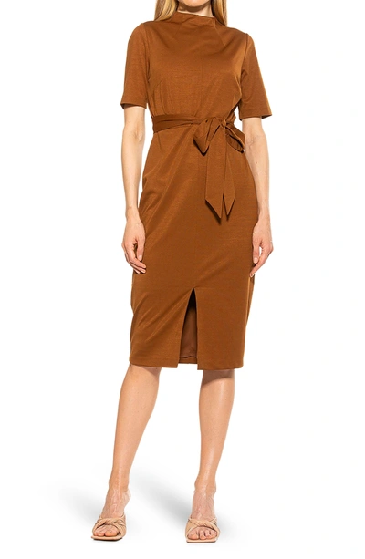 Shop Alexia Admor Waist Tie Sheath Dress In Brown