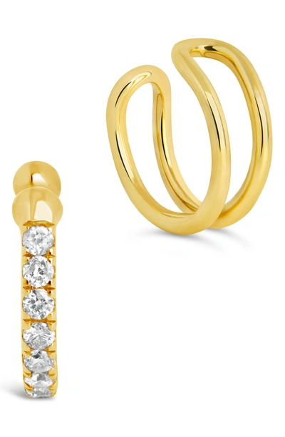 Shop Sf Fine 14k Gold Mixed Diamond And Solid Cuff Earrings