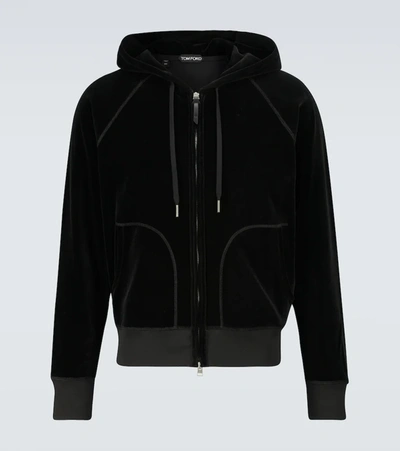 Shop Tom Ford Hooded Velour Sweatshirt In Black