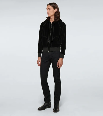 Shop Tom Ford Hooded Velour Sweatshirt In Black