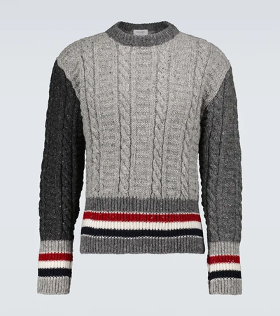 Shop Thom Browne Cable-knit Wool And Mohair Sweater In Grey