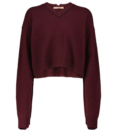 Shop Acne Studios Cashmere And Wool Cropped Sweater In Red