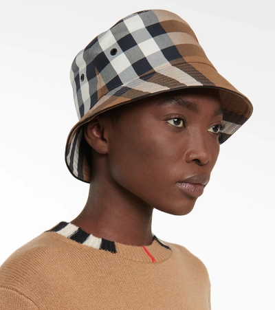Shop Burberry Checked Bucket Hat In Brown