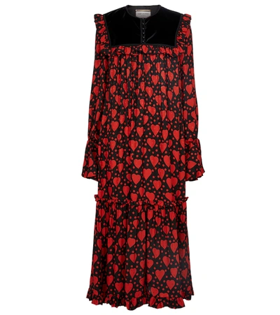 Shop Saint Laurent Printed Silk Midi Dress In Red