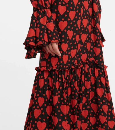 Shop Saint Laurent Printed Silk Midi Dress In Red