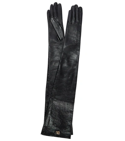Shop Dolce & Gabbana Long Faux Leather Gloves In Black
