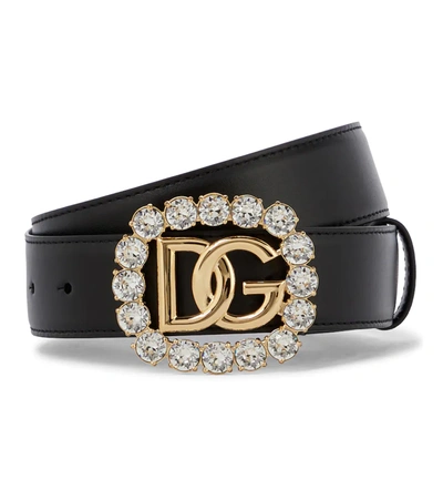 Dolce & Gabbana Dg Crystal-embellished Leather Belt In Black