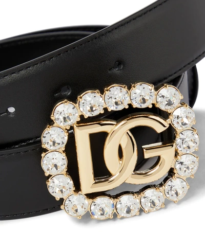 Shop Dolce & Gabbana Dg Crystal-embellished Leather Belt In Black