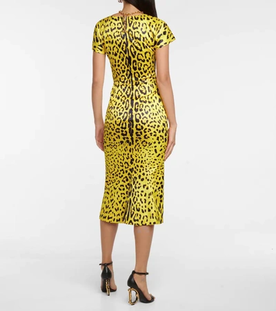 Shop Dolce & Gabbana Leopard-print Satin Midi Dress In Yellow