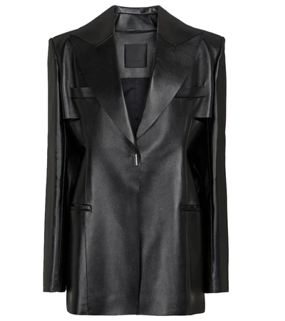 Shop Givenchy Cutout Leather Blazer In Black