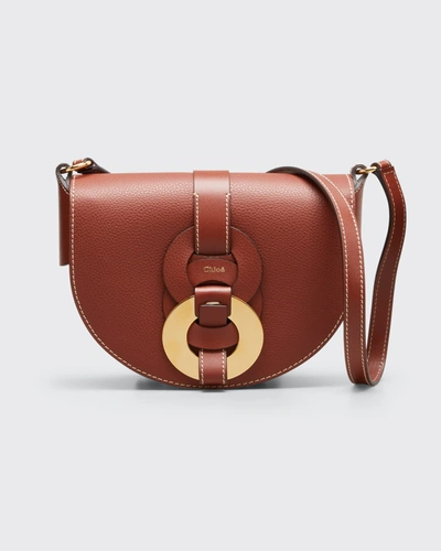 Shop Chloé Darryl Leather Saddle Crossbody Bag In Sepia Brown