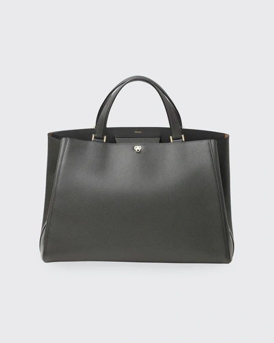 Shop Valextra Brera Large Leather Top-handle Tote Bag In Dark Gray