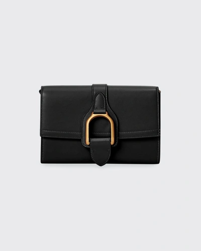 Shop Ralph Lauren Stirrup Medallion Calfskin Crossbody Wallet In Black