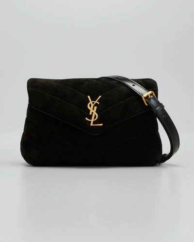 Shop Saint Laurent Loulou Toy Quilted Suede Crossbody Bag In 1000 Nero