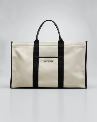 Shop Balenciaga Neo Two-tone Canvas Shopper Tote Bag In Natural