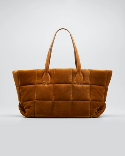 Shop Khaite Florence Quilted Suede Tote Bag In 902 Caramel