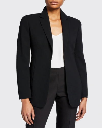 Akris Odette Leather-trimmed Wool-blend Crepe Blazer In Black