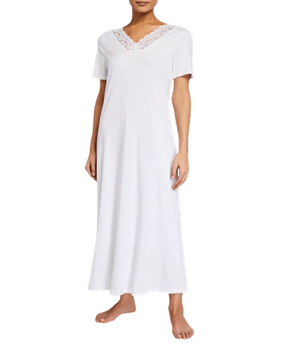 Shop Hanro Moments Short-sleeve Long Nightgown In White