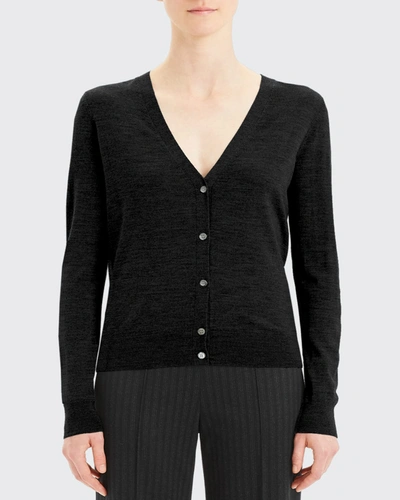 Shop Theory V-neck Button-front Regal Wool Cardigan In Black