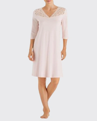 Shop Hanro Moments 3/4 Sleeve Nightgown In Pink