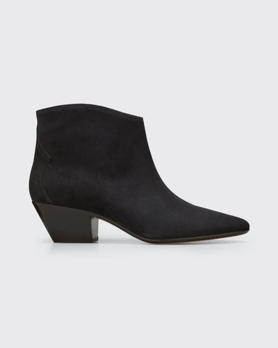 Shop Isabel Marant Dacken Suede Western Ankle Booties In Faded Black