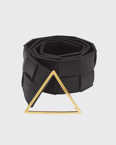 Shop Bottega Veneta Intreccio Napa Leather Belt In Black/gold