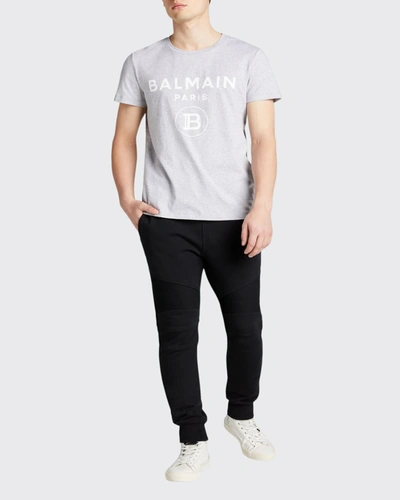 Shop Balmain Men's Logo-print T-shirt In Grey/lt Pink