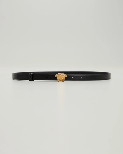 Shop Versace La Medusa 20mm Leather Belt In Black-gold