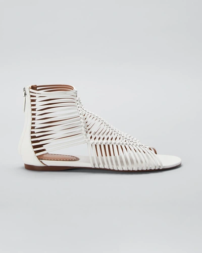 Shop Alaïa Strappy Flat Gladiator Sandals In Blanc Casse