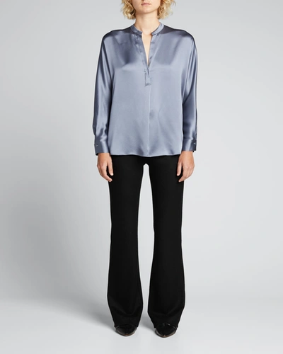 Shop Vince Band-collar Silk Blouse In Iris Blue