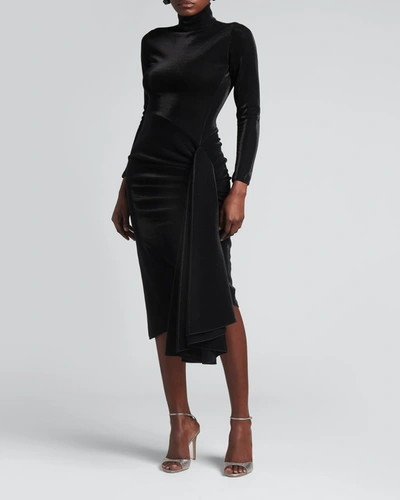Shop Giorgio Armani Draped Iridescent Jersey Midi Dress In Black