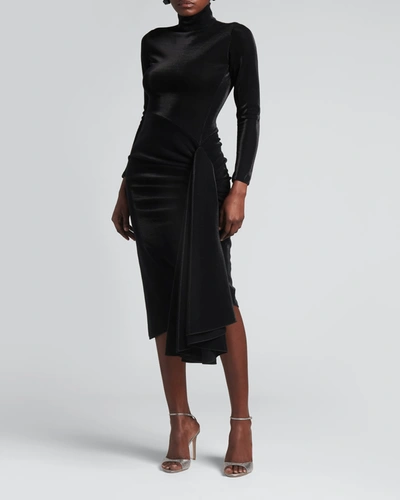 Giorgio Armani Draped Iridescent Jersey Midi Dress In Black
