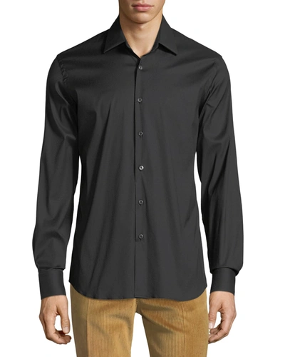 Shop Prada Classic Cotton Poplin Slim-fit Shirt In Black