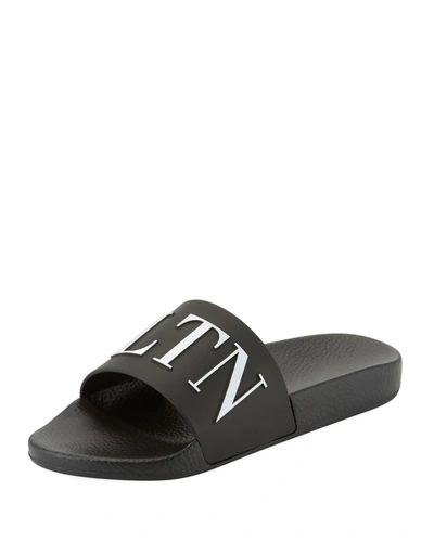 Shop Valentino Vltn Men's Logo-embossed Pool Slide Sandals In Black