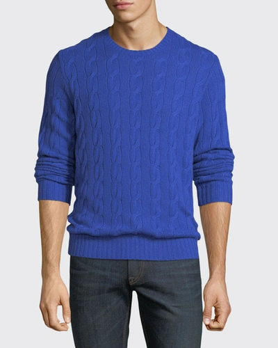 Shop Ralph Lauren Men's Provence Cable-knit Cashmere Sweater In Blue