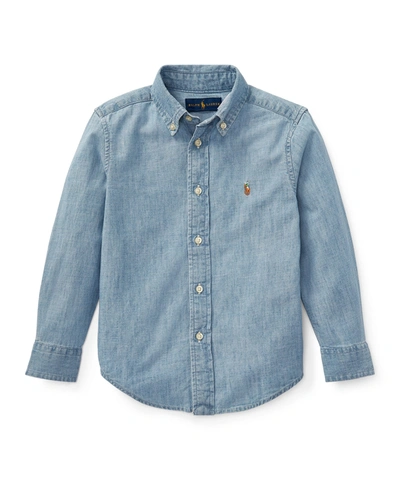 Shop Ralph Lauren Boy's Woven Chambray Shirt In Light Blue