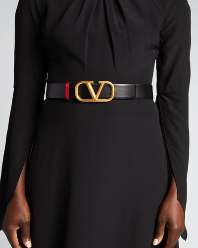 Shop Valentino Vlogo Reversible Leather Belt In Black/red