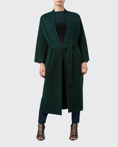Shop Akris Wool-silk Belted Kimono Long Cardigan In Emerald