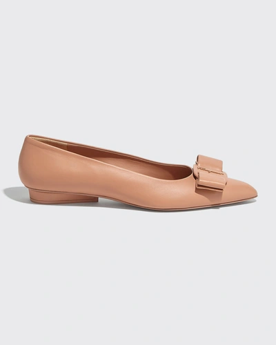 Shop Ferragamo Viva 20 Pointed Vara Bow Ballerina Flats In Blush Nappa