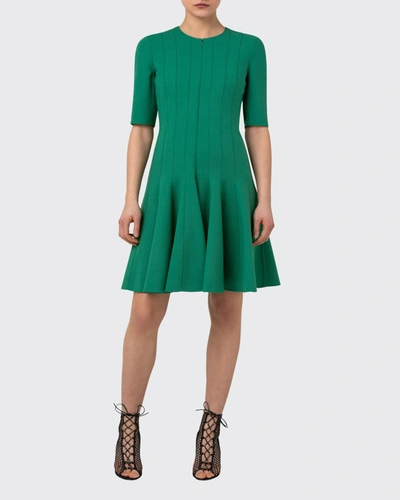 Shop Akris Pleated-crepe 1/2-sleeve Dress In Bright Green