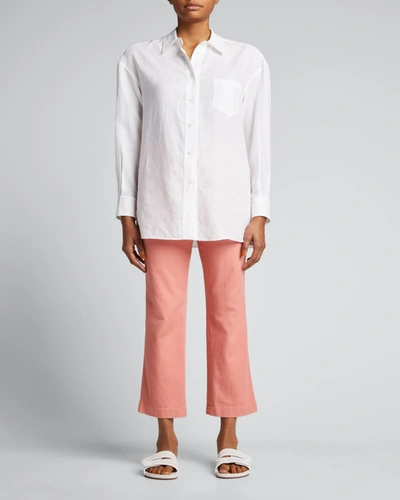 Shop Loro Piana Long-sleeve Linen Blouse In 1005 Optical Whit