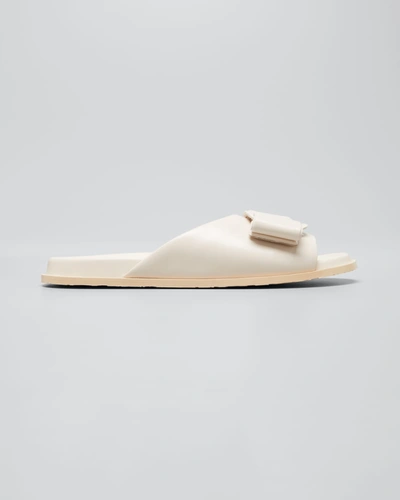 Shop Ferragamo Virgil Viva Bow Slide Sandals In Bone Nappa Bone