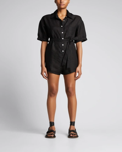 Shop Vitamin A Playa Coverup Button-front Romper In Ecolinen Black