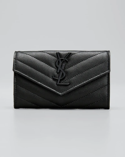 Shop Saint Laurent Ysl Monogram Small Flap Wallet In Grained Leather In Black