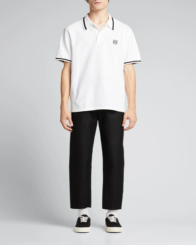 Shop Loewe Men's Tipped Anagram Polo Shirt In White