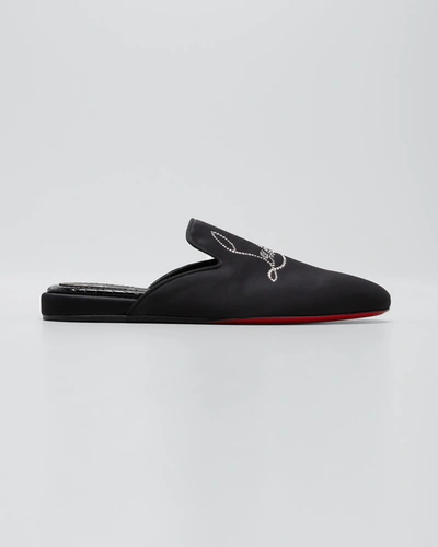 Shop Christian Louboutin Coolito Silk Script Loafer Mules In Black