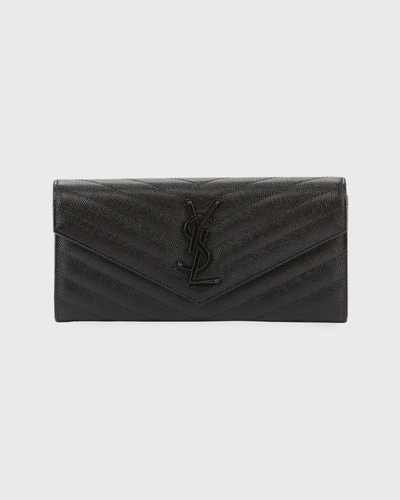 Shop Saint Laurent Ysl Monogram Large Flap Wallet In Grained Leather In Black